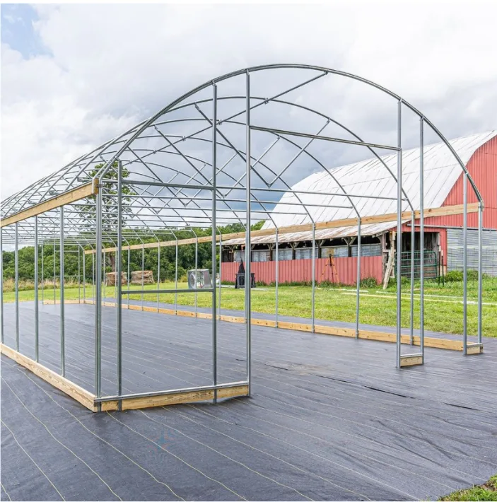 Steel framework of a hydroponic greenhouse under installation in Murang’a County.
