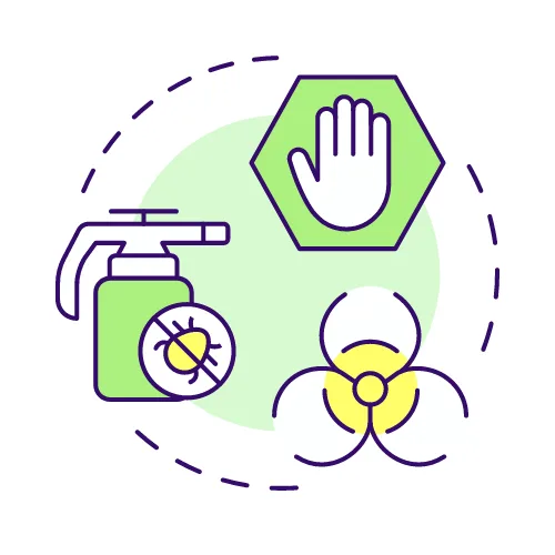 Farm Houses: Shade-net & Greenhouse Farming in Kenya 17 Icon of a white hand on a green stand, three interlinked circles, and a spray bottle, symbolizing organic pesticide use in hydroponic farming.